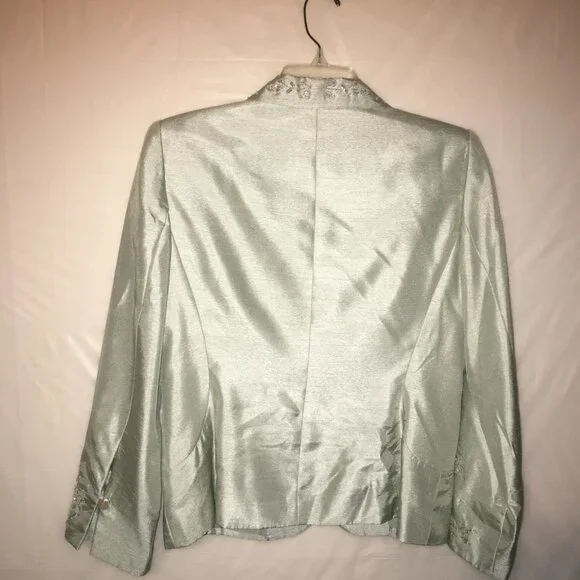 Sag Harbor Suit Petite Size 8P Seafoam Silvery Green Long Sleeve- Skirt Set - Picture 8 of 16